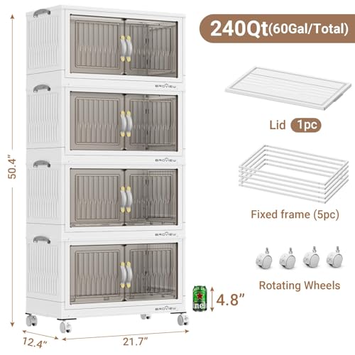 240Qt Stackable Storage Bins with Lid (White / 60QT-4Pack)