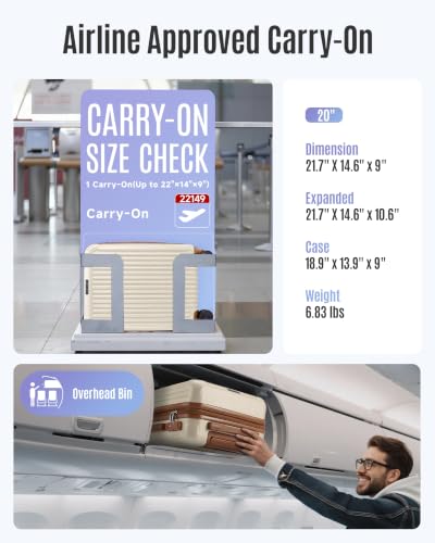 20 Inch Carry On Luggage 22x14x9 Airline Approved (Beige and Brown / Carry-On - 20")