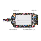2 Pack Luggage Tags Leather Name ID Labels with Privacy Cover (Black Floral)