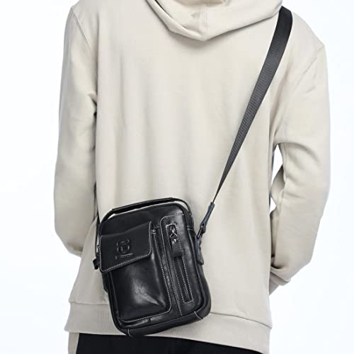 Genuine Leather Shoulder Bag Small Men Messenger Pack Handbag Sling Crossbody Bag Man Purse for Business Work Everyday Outdoor Travel Black (01-black)
