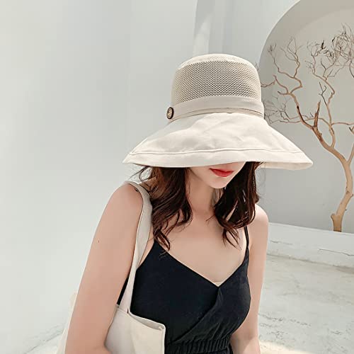 Women Summer Wide Brim Sun Hat Bucket Fishing Hats UV Protection (One Size / B1-fyu001-beige)