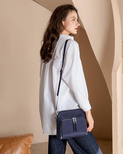 Genuine Leather Crossbody Bags for Women Travel Wallet Purse Navy (Navy Blue)