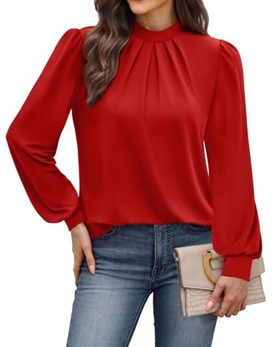 Womens Long Sleeve Tops Blouses for Women Dressy Casual Business Casual Outfits Fall Shirts for Women 2026 Fashion Clothing Mock Neck Cute Ladies Tunic Tops Trendy Red M (08 - Red / Medium)