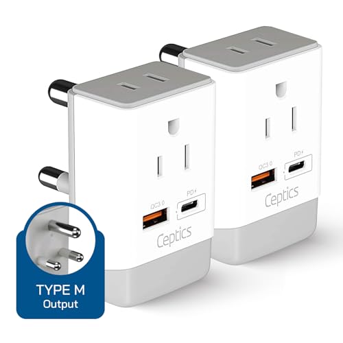 South Africa Travel 2 Pack Plug Adapter QC 3.0 & PD (white gray)