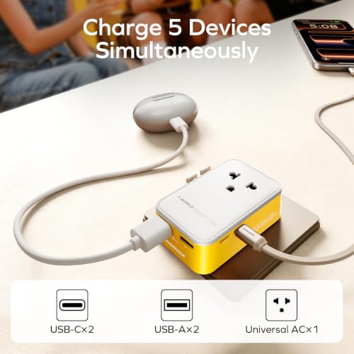 1 World Pocket Universal Travel Adapter (Lemon Yellow / 25W)