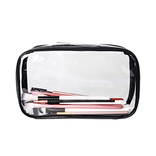 Portable Zippered Transparent Vinyl Travel Cosmetic Bag Clear PVC Makeup Kits Organizer Utility Pouch See Through Plastic TSA Approved Toiletry Carry Pouch (Clear)