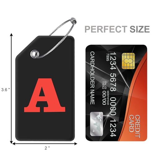 8 Pack Initial Luggage Tags for Suitcases Airplane Travel Essentials (Black / Letter A)