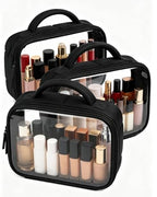 TSA Approved Toiletry Bag Clear Quart Size Travel Bags Makeup Bag (Puffer Black / 3 Pack, Handle)