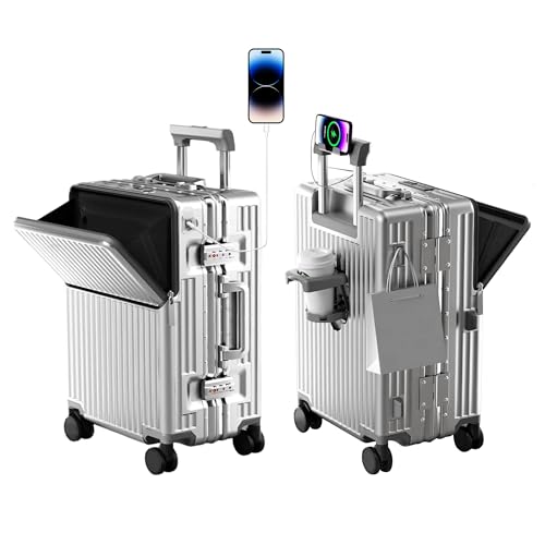 Carry on suitcase Zipperless Luggage (silver / 26 inch)