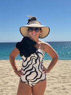 Womens Sun Hat with Ponytail Hole Wide Brim Beach Straw Visor (Medium / Beige With Black)