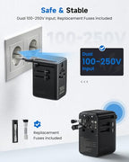 70W GaN Universal Travel Adapter with USB (Dark Black)