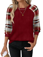Womens Tops for Teachers Fall Fashion Must Haves Christmas Shirts for Women Ugly Christmas Sweater Country Concert Outfits Cute Oversized Plus Size Clothes Winter Clothing Raglan Paneled Plaid Red (XX-Large / 08-red Plaid)