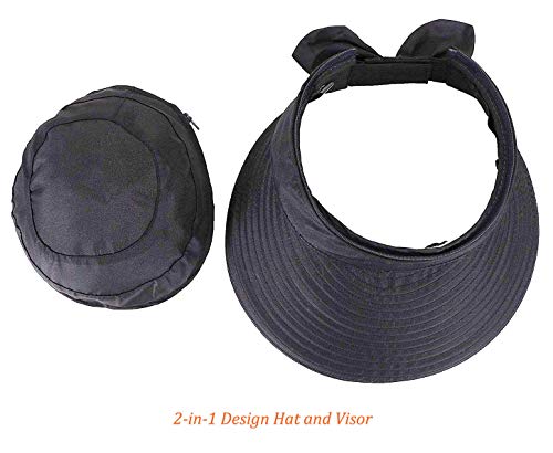 Sun Hats for Women with UV Protection Wide Brim Sun Hat Visor Summer Beach Outdoor Foldable Womens Cap (One Size-Medium / Black)