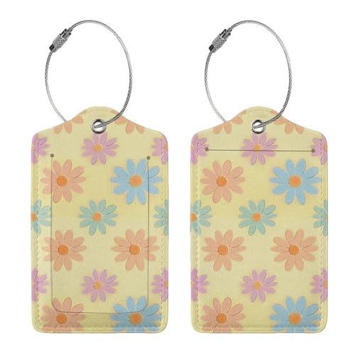 Flowers Leather Luggage Tag with Stainless Steel Ring (1 PCS / Flowers2)