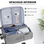 Softside Expandable checked Luggage with Front Business Pockets (Grey-24 / 24 inch)