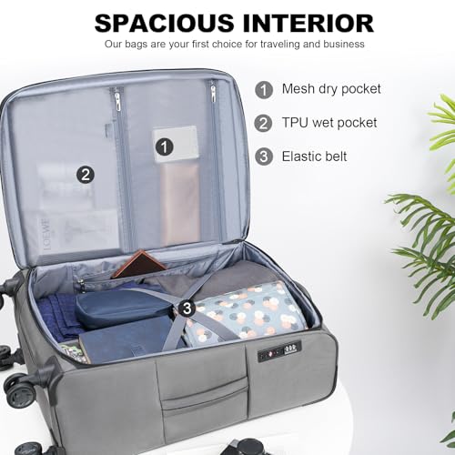 Softside Expandable checked Luggage with Front Business Pockets (Grey-24 / 24 inch)