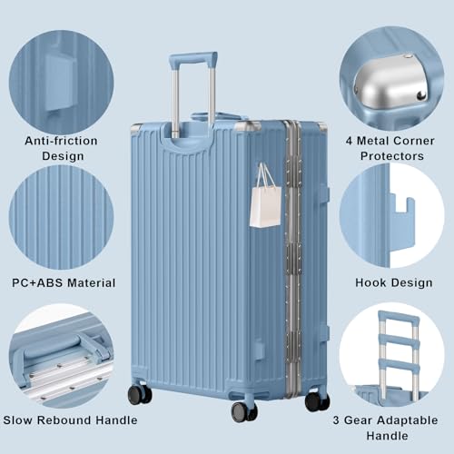 Carry On Luggage PC+ABS Aluminum Frame Zipperless Luggage Hard Shell Suitcase with TSA Lock Double Spinner Wheels 20 Inch Haze Blue (Haze Blue / 20-inch(upgraded Tsa Lock))