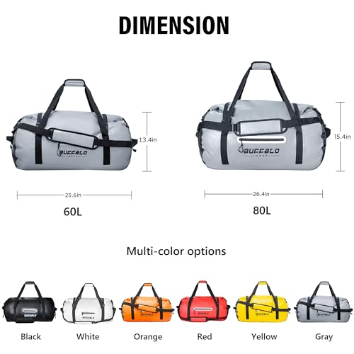 Drybag 60L Waterproof Dry Bag Heavy Duty Duffle Bag Travel Duffel Bag for Kayaking (Grey / 60L)