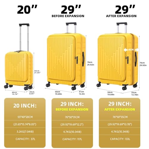 29 Inch Checked Luggage with Expansion and Side Opening (Yellow / 29 Inch)