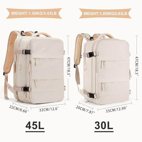 Large Travel Backpack For Women Men (Beige / 45 liters)