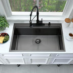 33x22 Black Drop In Kitchen Sink Workstation Stainless Steel Sink (33"L x 22"W x 10"D / Black)