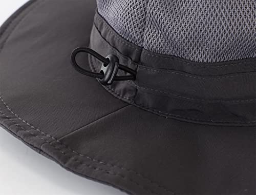 Womens Summer Mesh Boonie Sun Hat Wide Brim UV Protection Fishing Hat (Large / Deep Grey)