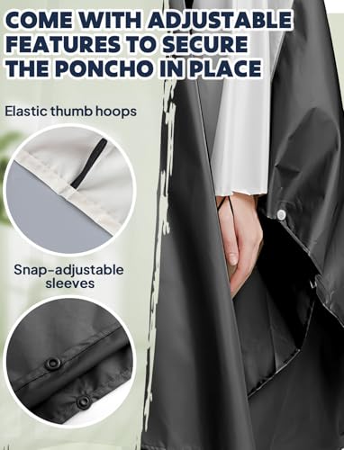 Waterproof Rain Poncho for Women Packable Hooded Raincoat with Pocket (F Black/White)