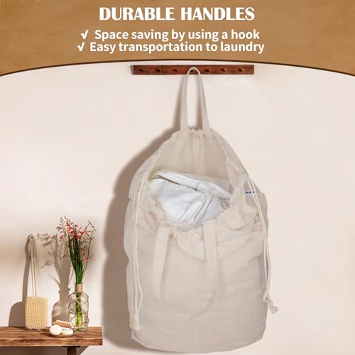 Cotton Canvas Laundry Bag with Handles & Base 16"Wx16"D x27.6"H (Narural 1-Pack | Square Base / 16"Wx16"Depthx27.6"H)