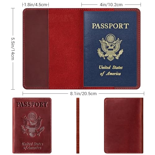 Premium Leather Passport Holder Covers (Wine Red)