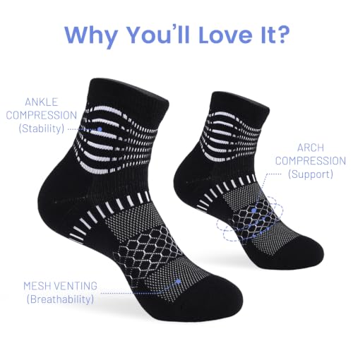 Ankle Compression Socks Women Men Plantar Fasciitis Relief 3 Pairs (Small / Black+d Grey+d Blue(5 Pairs))
