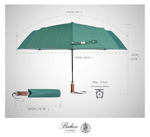 Folding Umbrella Lux Hardwood Handle Herringbone Jade Green (Herringbone Jade Green)