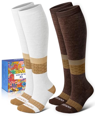 Thick Soft Cotton Compression Socks (White and Brown / Small-Medium)