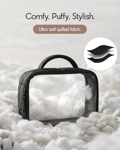 TSA Approved Toiletry Bag Clear Quart Size Travel Bags Makeup Bag (Puffer Black / 1 Pack, Handle)