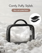TSA Approved Toiletry Bag Clear Quart Size Travel Bags Makeup Bag (Puffer Black / 3 Pack, Handle)