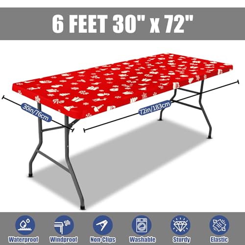 2 Pack Rectangle Spandex 6FT Elastic Fitted Christmas Tablecloth (Christmas Red / 72" x 30" (Rectangular))