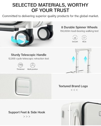20 Inch Top Opening Carry On Luggage with Cup Holder and USB Ports (Smoke White / 20 Inch Pro)