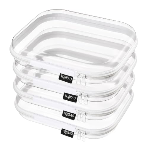 Clear Hard Shell Zipper Cases (White / 4 Pack(M))