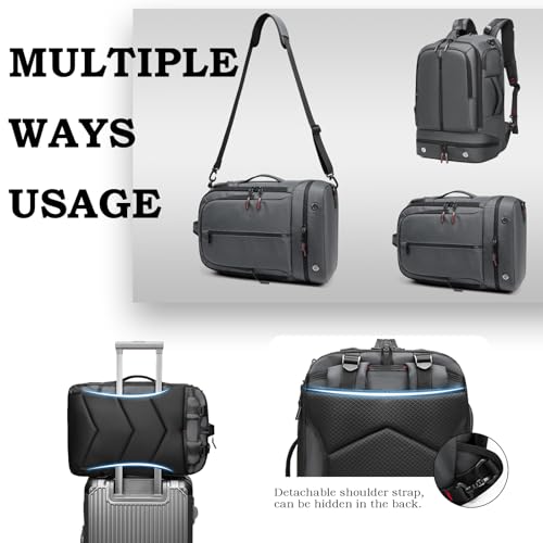 16 Inch Laptop Backpack Water Resistant Carry On Daypack Backpack Anti Theft Travel Rucksack Backpack with Shoe Compartment Shoulder Strap for Men Women (Grey)