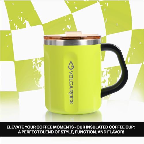 Coffee Mug with Handle and Lid (Lime with Brown Lid)