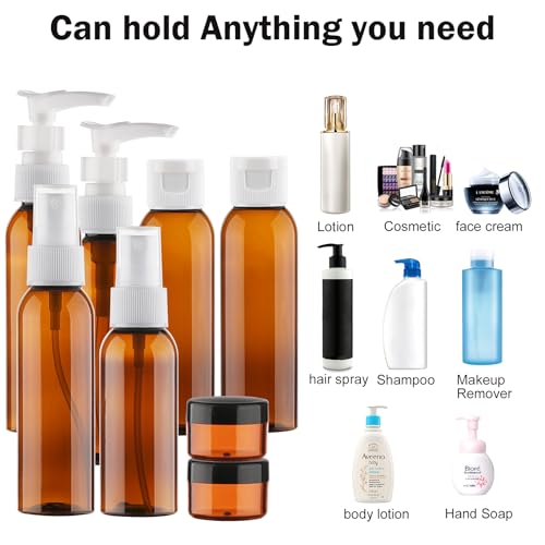 Travel Bottles for Toiletries 14 PCS TSA Approved Toiletry Bottles (J-Brown-14pcs)
