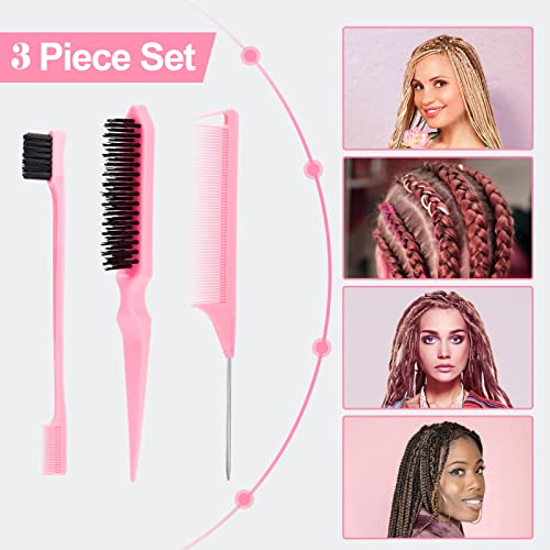 3Pcs Slick Back Hair Brush (Pink)