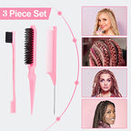 3Pcs Slick Back Hair Brush (Pink)