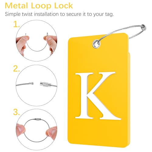 2 Pack Initial Luggage Tags for Suitcases Airplane Travel Essentials (Large K / Yellow)