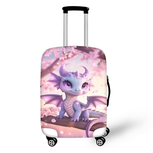 Dragon Suitcase Cover Elastic Thickness Travel Luggage Protector with Invisible Zip Washable Anti (M(for 22-25 inch luggage) / Purple Dragon Cherry Floral)