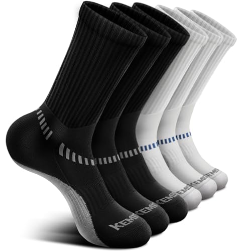 Men 6 Pack Athletic Compression Crew Socks for Running Gym Sports (8-10 / Black/White 2737)