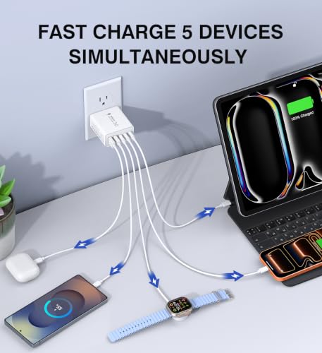 2‑Pack] 60W 5‑Port Multiport USB‑C Wall Charger (White)