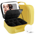 Travel Makeup Bag Cosmetic Bag Makeup Organizer Bag with Lighted Mirror (Yellow / Woven)