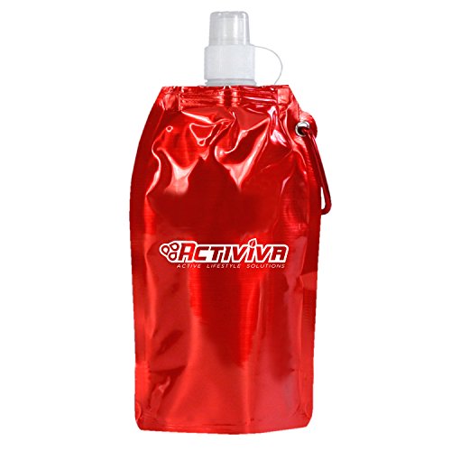 USA Merchant Collapsible Reusable Water Bottle with Carabiner Clip Light Weight Leak Proof Foldable Drinking Water Bottle Non Toxic BPA Free (Broad - Purple,Pink,Red,Clear)