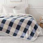 Sherpa Throw Blanket Reversible Large Big King Size Flannel Blankets for Bed (Grey-blue / 90"*108")