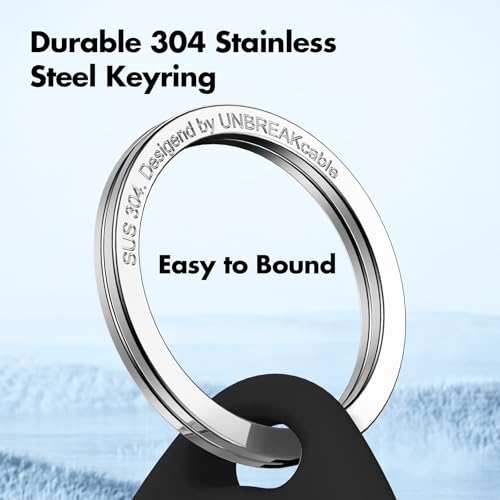 Holder for Apple AirTag 4 Pack [Hold Air Tag Securely] [Easy to Install] [Fit Tightly Design] Protective Case Waterproof TPU Shell with 304 Stainless Steel Key Ring Keychain (Black with Keychain)